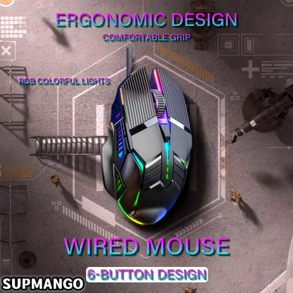 GM6 Wired Mouse RGB Mice Wired Computer Mause LED Backlit Ergonomic Gaming Mouse for Laptop PC